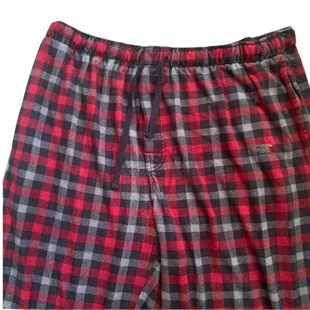 IZOD fleece pajama pants XL black and red plaid side pockets polyester